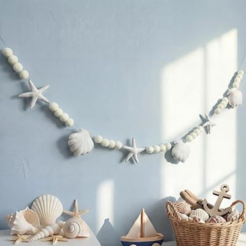 Felt Starfish Seashell Party Banner 8.2 ft Beach Birthday Party Garland Decorations 3D Ocean Coastal Nautical Hanging Banners for Ocean Sea Mermaid Wish Beach Wedding Baby Shower DIY Decor