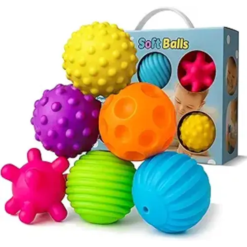 Baby Textured Multi Sensory Toys Massage Ball Gift Set BPA Free for Toddlers 1-3 Soft Balls Montessori Infant Baby Toys 6 to 12 Months 6 Pack