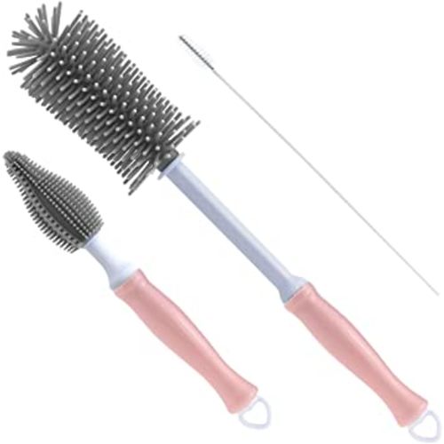 Silicone Cleaning Brush, 12" Long Handle Water Bottle Cleaner for Baby, Sports, Vase, Glassware, and Smaller Diameter Openings