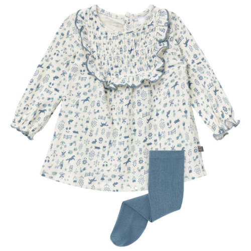 2-Piece Baby Girls Petit Blue Country Dress and Tights Set