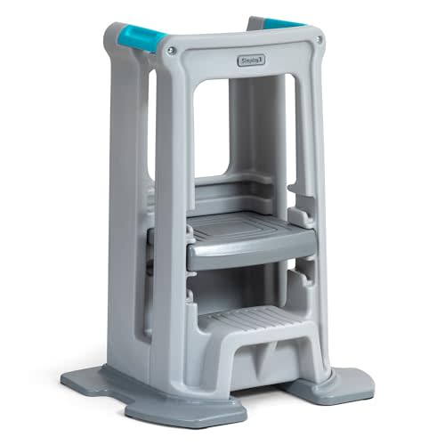 Simplay3 Toddler Tower Montessori Standing Kitchen Step Stool with Sturdy Stabilizing Base and Adjustable Platform, 20.5" D x 26" W x 34.5" H, Ages 18 Months to 5 Years, Gray