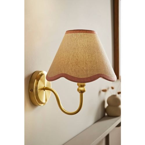 Binky Rechargeable Gold Wall Light with Linen Scalloped Lamp Shade