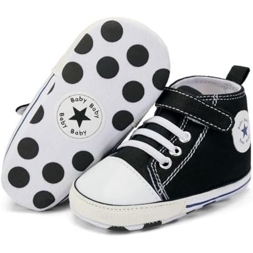 BACSAC Baby Boys Girls Walking Shoes First Newborn Infant Canvas High Top Sneakers with Hook and Loop Breathable Lightweight Non-Slip
