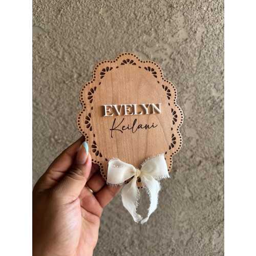 Personalized Scallop Edge Wood Name Sign: 3D Acrylic Letter Baby Plaque