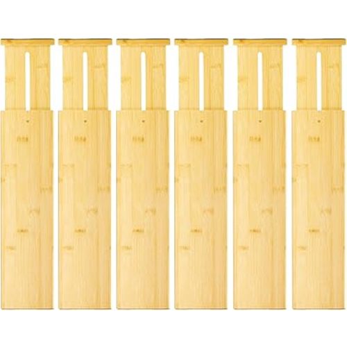VaeFae 6 Pack Bamboo Drawer Dividers, 4" High Adjustable 11.9-17.1" Clothes Drawer Organizers, Expandable Separators for Bedroom/Bathroom/Kitchen/Office Storage