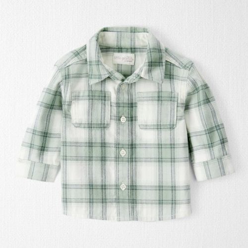 Green, Ivory Baby Organic Cotton Herringbone Button-Front Shirt in Plaid | Carter’s Oshkosh Canada