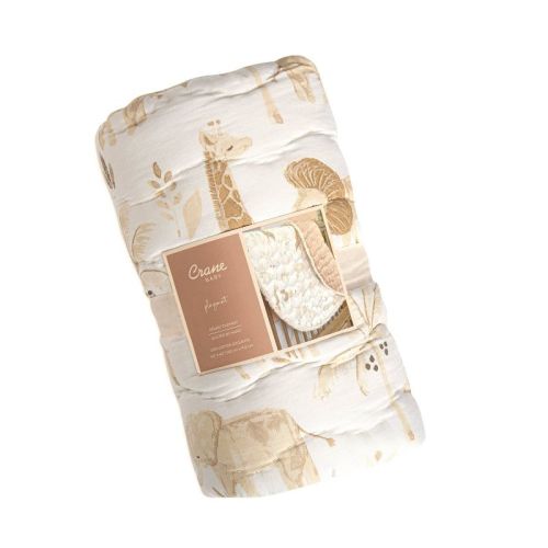 Crane Baby Cotton Quilted Activity Playmat - Kendi Animals: Folds for Easy Transport and Storage, Animal Icon Pattern