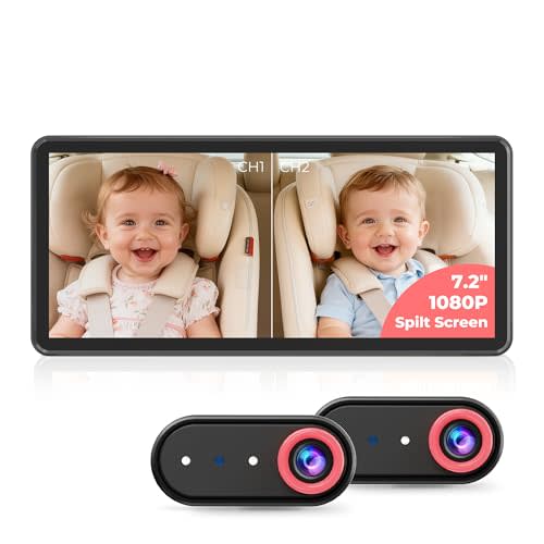 LUCKVIEW BM5PRO 7.2" Dual Camera Baby Monitor, 1080P HD Display for 2 Kids, Night Vision, Easy Install Car Baby Monitor, Ideal Gift, Rear Seat Safety for Babies & Pets