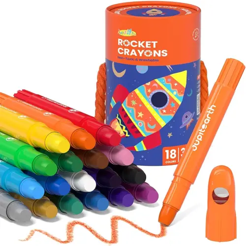 JUPITEARTH 18 Colors Twist Crayons for Toddlers 1-3, Non-Toxic Washable Crayons for Ages 4-8 with Storage Bucket, Ultra-Silky and Easy to Hold Art Supplies,Ideal Christmas Gift for Boys and Girls