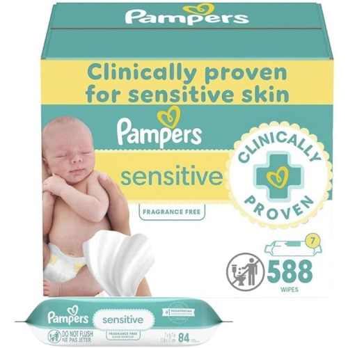 Pampers Baby Wipes Sensitive, Water Based Wipes, Hypoallergenic and Unscented for Babies, 588 Wipes Total (7 Refill Packs)
