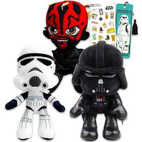 Star Wars Plush Toy Set - 3 Pack Bundle with 8" Plushies for Kids, Boys Featuring Darth Vader, Stormtrooper, Darth Maul Plus Stickers, More | Star Wars Dark Side Dolls Plush