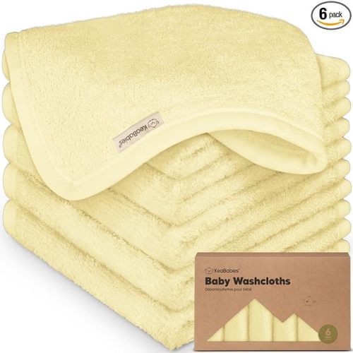 6-Pack Baby Washcloths – Soft Absorbent Viscose from Bamboo Washcloths for Face, Body, Baby Towels for Newborn, Kids, Toddlers, Infant, Gentle on Sensitive Skin, 10x10 Reusable Face Towels (Sunshine)