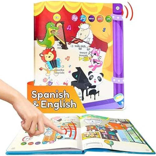 ZEENKIND Spanish English Talking Learning Book for Kids 2 3 4 5 6 Years Old, 420 Words Toddler Educational Toys to Learn Spanish Interactive Audio Sound Books Bilingual Musical Toy Juegos para Niños