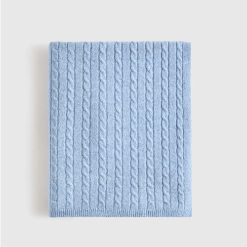 Luxe Cable Knit Cashmere Baby Blanket in Faded Denim