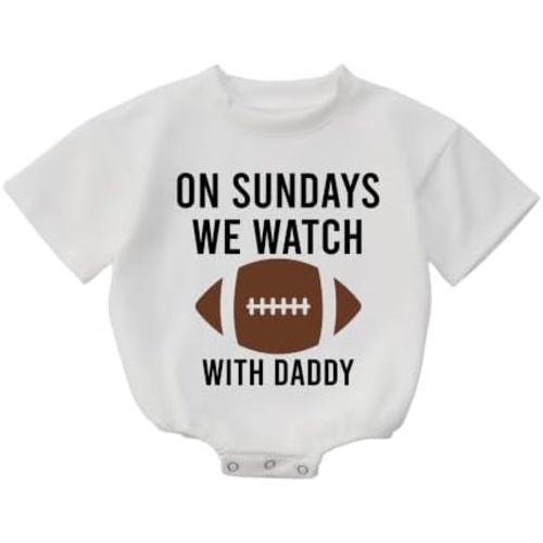 On Sundays We Watch Football with Daddy - One Year Old 1st 6-12 Months Bubble Baby Romp Gifts Newborn Toddler Infant