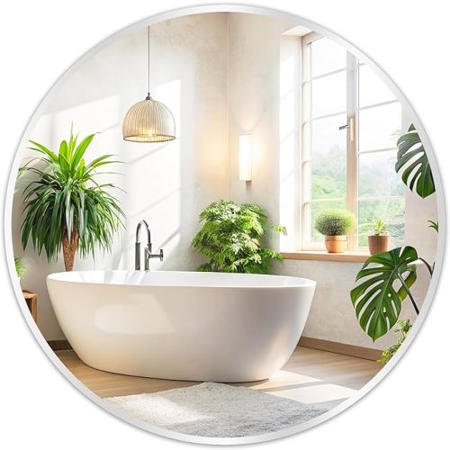 Fabuday Silver Circle Mirror for Wall 20 inch - Round Mirror for Bathroom, Entryway, Living Room, Hallway, Bedroom Decor, Small Matte Frame Mirrors