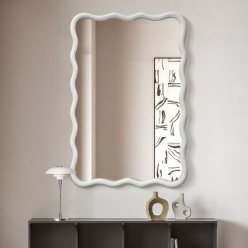 Beautyolove Rectangle Wood Framed Wavy Wall Mirror