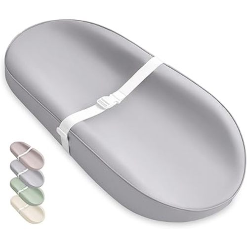 Blissful Diary Vegan Leather Baby Changing Pad with Waterproof & Wipe-Clean PU Cover, Avocado Size Cozy Diaper Changing Pad for Dresser and Table, Light Gray