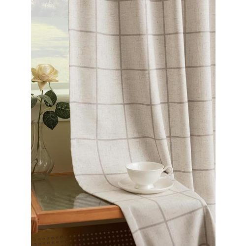 Plaid Pinch Pleated Curtains - Modern Luxury Linen Buffalo Blackout Drapes, Thermal Insulated Double Layer Window Panels for Living Room Bedroom, 90 Inches Long Brown 2 Panels Set