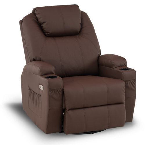 Red Barrel Studio® Manual Swivel Glider Rocker Recliner with Massage and Heat, Cup Holders, Faux Leather & Reviews | Wayfair