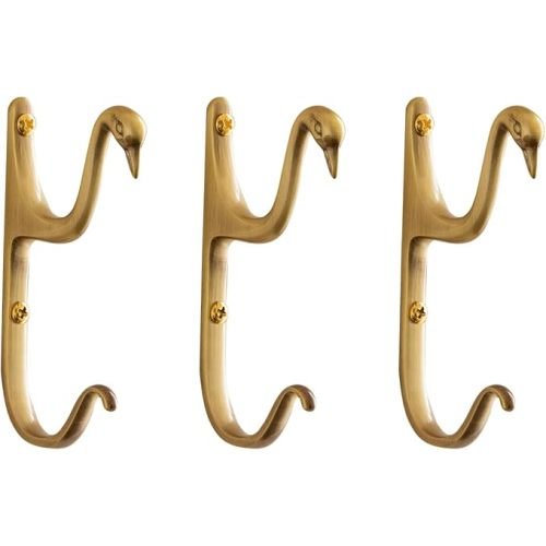 Brushed Brass Towel Hook for Bathroom, Decorative Gold Swan Animal Wall Hook for Haning Coats Keys Bage (Gold-3pcs)