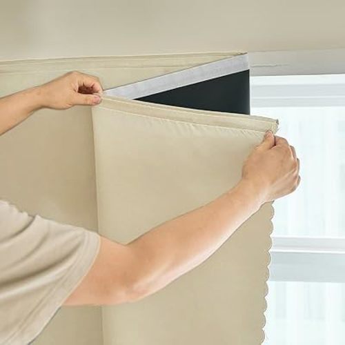 AJAZZ 100% Blackout Curtains for Bedroom Self Adhesive Curtains Temporary Curtain Easy to Install Used for Living Room Curtains Window Curtain (Beige, 35" W x 63" L) 1 Panel