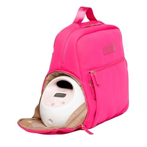 Fiona Breast Pump Backpack – Machine Washable Neoprene Pump Bag with Insulated Milk Storage, Laptop Pocket & Adjustable Straps – Stylish Breastfeeding Backpack for Work & Travel (Hot Pink)