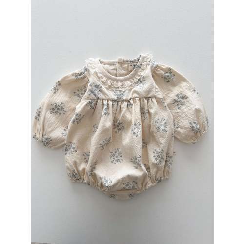 Baby Lala S25 Neckline Lace Detail Floral Bubble Romper (6-24m) - Ivory | AT NOON STORE