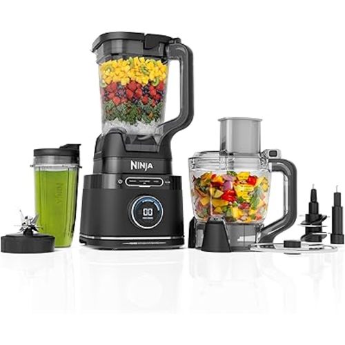 Ninja Kitchen System | Food Processor & Blender with BlendSense Technology | 8-Cup Bowl & 24-oz. To-Go Cup | For Smoothies, Cookie Dough, Salsa & More | 1800-Peak-Watt | Black | TB401