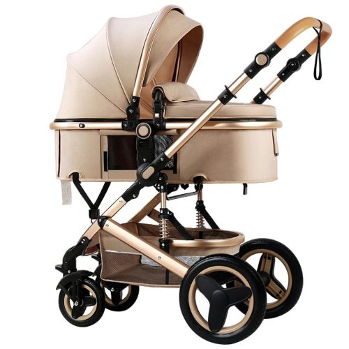 Petit B612 Luxury Baby Stroller 2 in 1 with Bassinet Mode Foldable Infant Stroller High Landscape Reversible Stroller Travel Pram Baby Carriage (Linen Khaki)