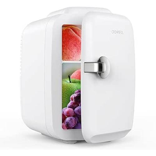 CROWNFUL Mini Fridge, 4 Liter/6 Can Portable Cooler and Warmer Personal Refrigerator for Skin Care, Cosmetics, Beverage, Food,Great for Bedroom, Office, Car, Dorm, ETL Listed (White)
