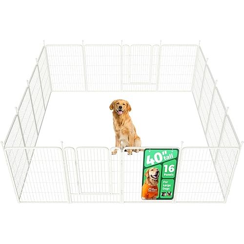FXW Rollick Unleashed Dog Playpen for Indoor, Yard, RV Camping, 40 inch 16 Panels for Medium and Large Dogs, White│Patented