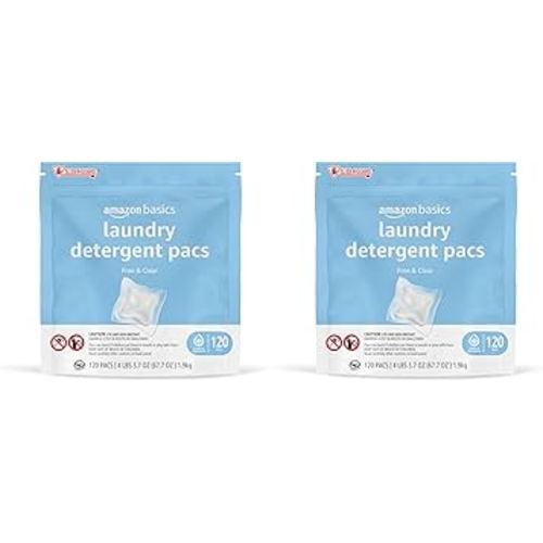 Amazon Basics Laundry Detergent, Hypoallergenic, Free & Clear, (New Packaging), 120 Count (Pack of 2)