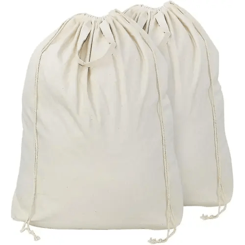2 Pack 100% Natural Cotton Linen Laundry Bags With Carry Handles And Drawstring Closure Machine Washable For Laundry Hamper Or Baskets
