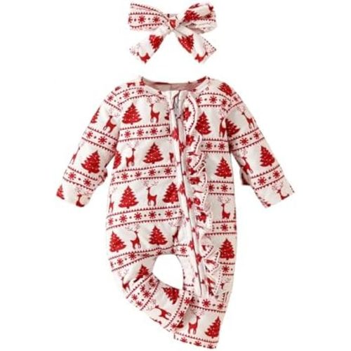 FOCUSNORM Toddler Christmas Baby Boy Girl Outfits Infant Fall Winter Clothes Cute Christmas Tree Jumnpsuit Long Sleeve Romper