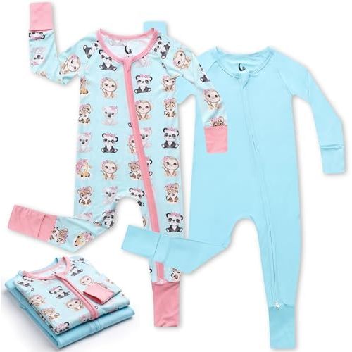 Bamboo Viscose Baby Pajamas 2 Way Zip for Diaper Change 0 to 24 Month Soft Stretchy Sleeper 2 Pack