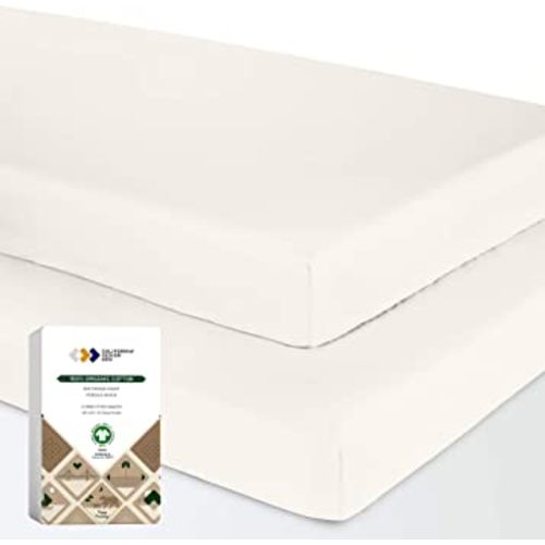100% Organic Cotton Crib Sheets for Boys or Girls, Set of 2 Fitted Sheets, Cooling & Softest Baby Crib Sheets for Girl, Crib Mattress Sheet or Toddler Bed Sheets, Percale (Ivory)