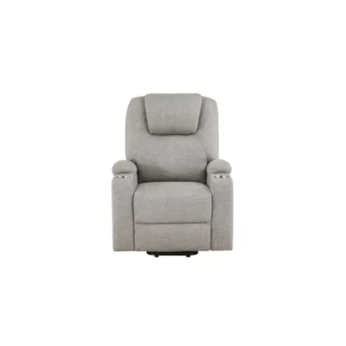 Evander 32" Light Grey Chenille Power Lift Recliner With Power Lumbar & Massage | Remote | Cup Holders