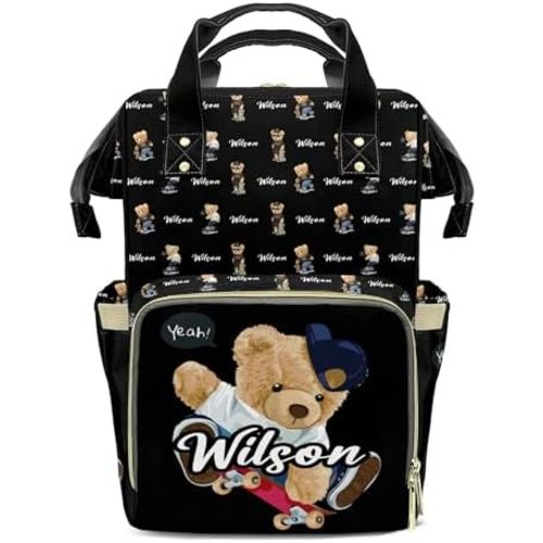 Custom Diaper Bag Backpack for Mommy - Personalized Bear Nursing Bag with Name Insulated Pockets and Travel Bag for Boys Girls
