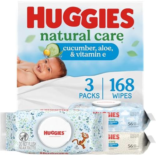 Huggies Natural Care Cucumber, Aloe & Vit E Baby Wipes, 3 Packs, 168 Wipes