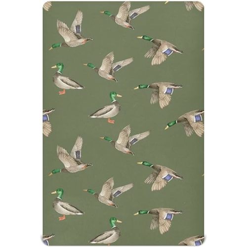 Fitted Crib Sheets for Baby Boys or Girls Soft Breathable Baby Play Yard Sheet for Standard Size Crib Mattress 52x28in Birds Wild Ducks Drake on Green Background