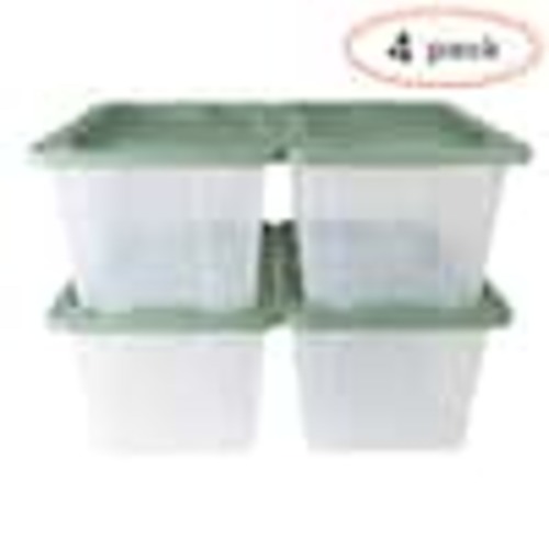 HDX 27 Gal. Tough Storage Tote in Clear with Versatile Green Lid (4-Pack) 999-HDX-272407C
