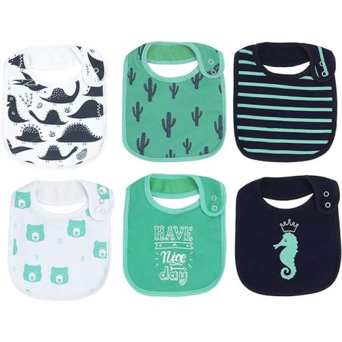 Maiwa 6 Pack Waterproof Cotton Baby Bibs for Girls Boys for Drooling Eating with Snaps