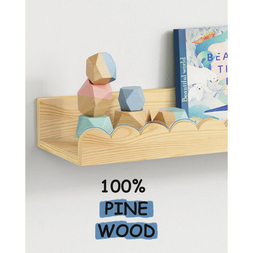 Dovecove Nursery Floating Book Shelves Set Of 4, Scalloped Wooden Wall Shelves & Reviews | Wayfair