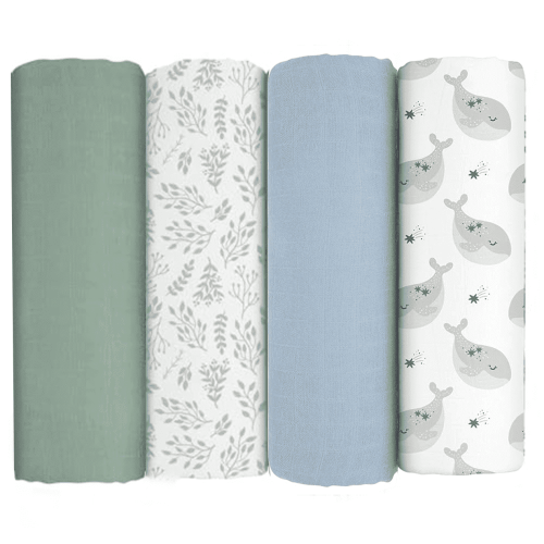 Yoofoss Muslin Swaddle Blankets for Newborn 47 x 47 inches, 4-Pack Breathable and Skin-Friendly Receiving Blanket Wrap