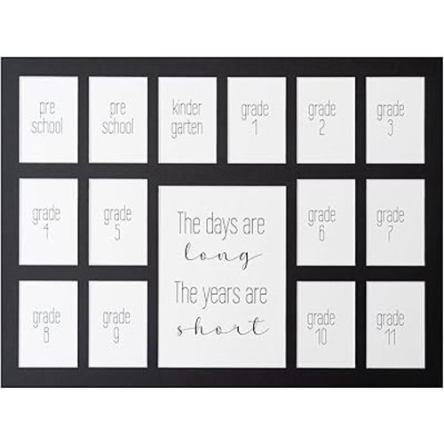 Rustic Red Door Co. 12x16 School Days Picture Mat with Multiple Openings - School Years Photo Collage - No Frame - 2 Pre-School & Kindergarten to 12th Grade (15 Photos, 2PreK - 12th, Black)