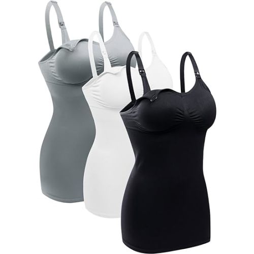BRLIDO Womens Nursing Tank Tops Built in Bra for Breastfeeding Maternity Camisole Brasieres