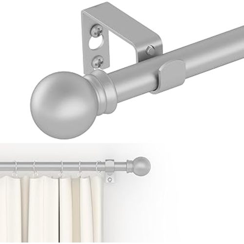 Curtain Rods for windows 48 to 84-93 inch, 5/8 inch Decorative Silver Splicing Heavy Duty Metal Curtain Rod set with Brackets