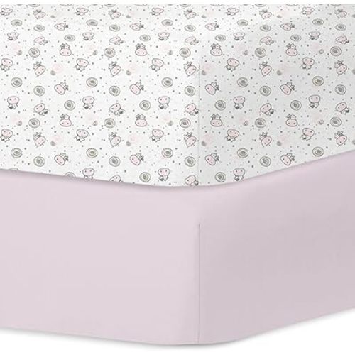 Little Grape Land Crib Sheets 2 Pack for Boys and Girls, Baby Neutral Crib Fitted Sheets for Standard Crib & Toddler Mattress, Super Soft Breathable Fitted Crib Sheet Set, Flying Cow
