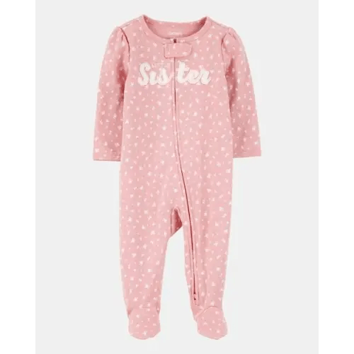 Baby Girl 'Little Sister' 2-Way Zip Cotton Sleep & Play Pajamas - Pink | Carter's